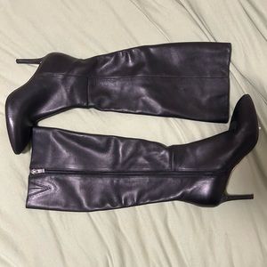Via Spiga Knee High Black Leather Stiletto Boots